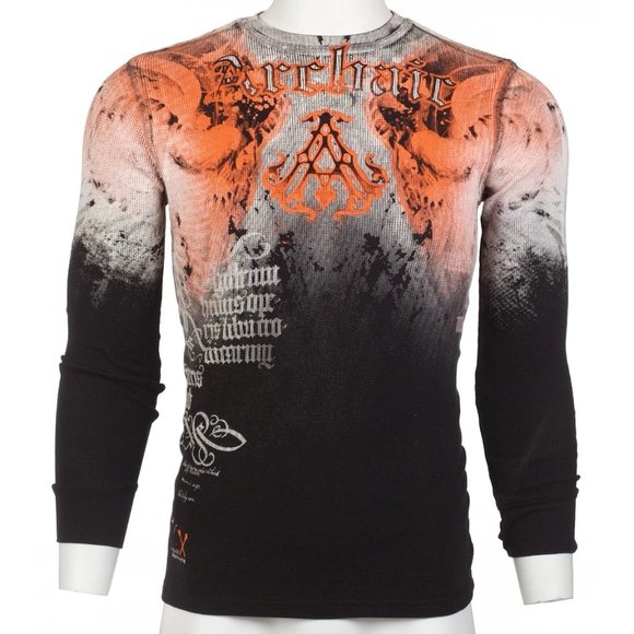 ARCHAIC by AFFLICTION Men's Long Sleeve THERMAL Shirt NIGHTWATCHER Biker Black - Picture 4 of 8